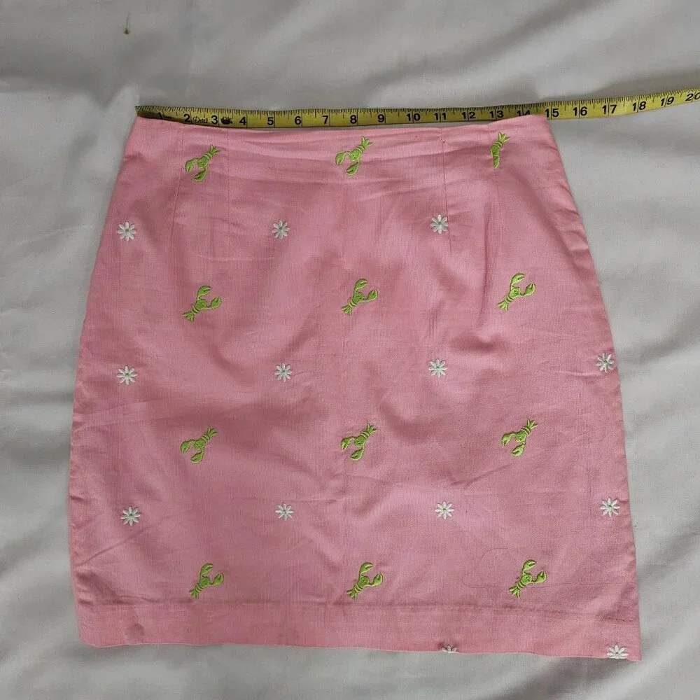 Lilly Pulitzer Women's Light Pink Daisy Lobster Embroidered A-Line Skirt Size 8 - Picture 14 of 16